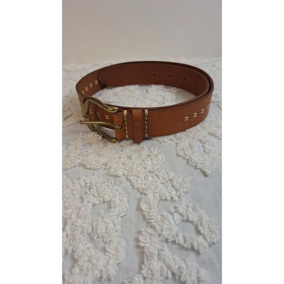 AMANDA SMITH BROWN EMBROIDERED STITCHED GENUINE LEATHER WESTERN BELT WOMEN SMALL - Picture 2 of 5